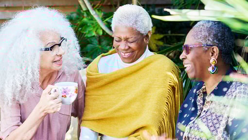 Three older women enjoying themselves while socializing
